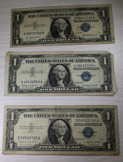3- 1957 Silver Certificates, 1957, 1957A, 1957B, sells times the money