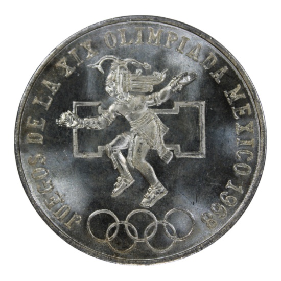 1968 Mexico 25 Pesos Commemorative Coin, Silver 72%, Olympic Theme