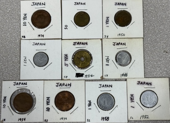 World Coins - Japan lot of 9, Range -1943 - 1984