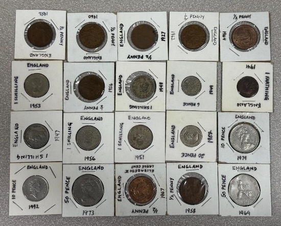 World Coins - England lot of 20, Range -1927 - 1992