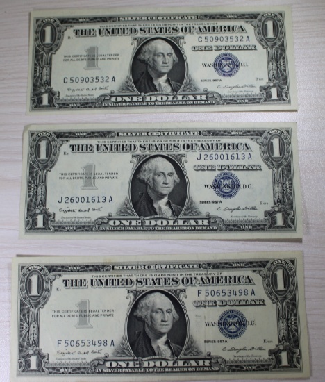 3- 1957 Silver Certificates, 1957, 1957A, 1957B, sells times the money