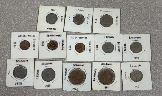World Coins - Belgium lot of 13, Range -1923 - 1982
