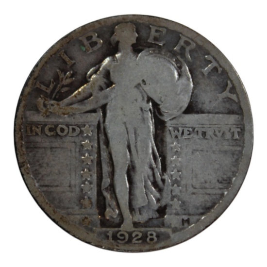 1928 Standing Liberty Quarter Coin, 90% Silver, Philadelphia Mint