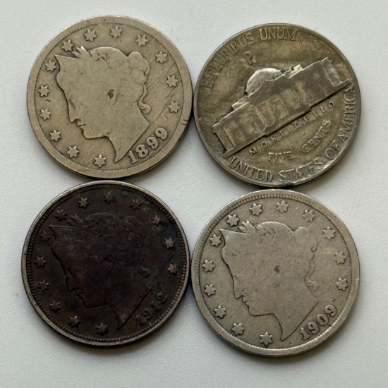 3 Liberty V Nickels and 1- 35% silver war nickel