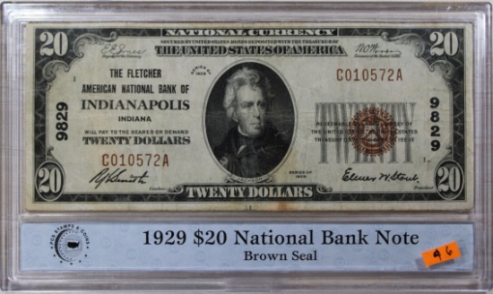 1929 $20 National Bank Note, The American National Bank of Indianapolis in PCS Holder