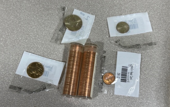 Asst Coins in Littleton wrappers and 2 tubes of Canada Cents, one each of 63 and 64