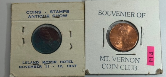 Pair of Souvenir Coin Show Flips with US Cents
