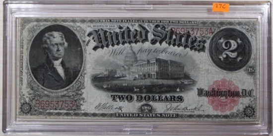 1917 U.S. Two Dollar Red Seal Banknote, Large Size Currency