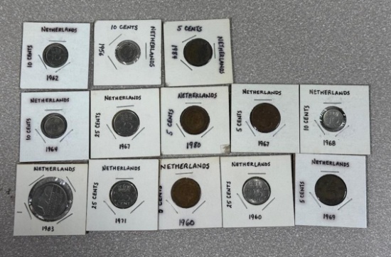 World Coins - Netherlands lot of 13 coins range 1956 - 1984