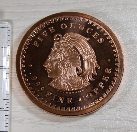 5 Ounce .999 Fine Copper Round, Native American and Aztec Calendar Design