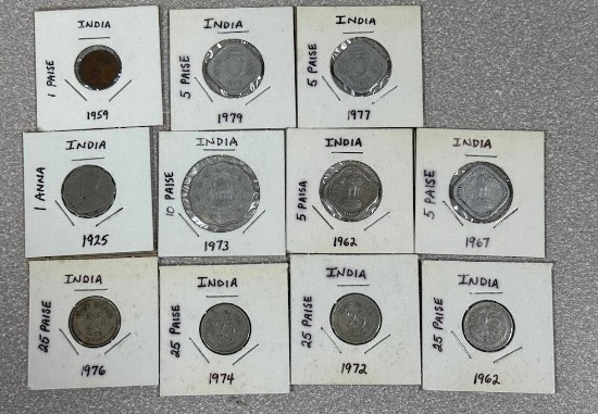 World Coins -India lot of 11 coins range 1925 - 1979