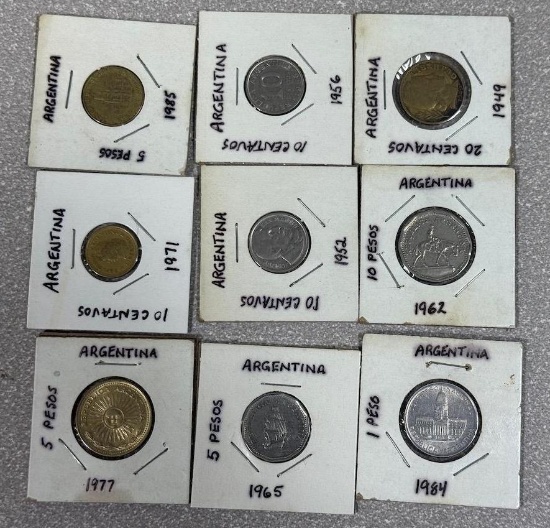 World Coins - Argentina  lot of 9 coins range 1949 - 1985