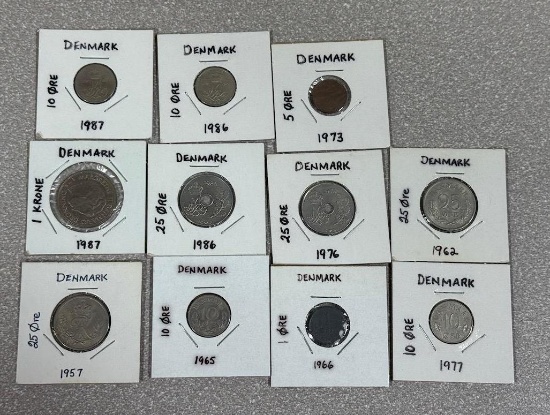 World Coins -Denmark  lot of 11 coins range 1957 - 1987