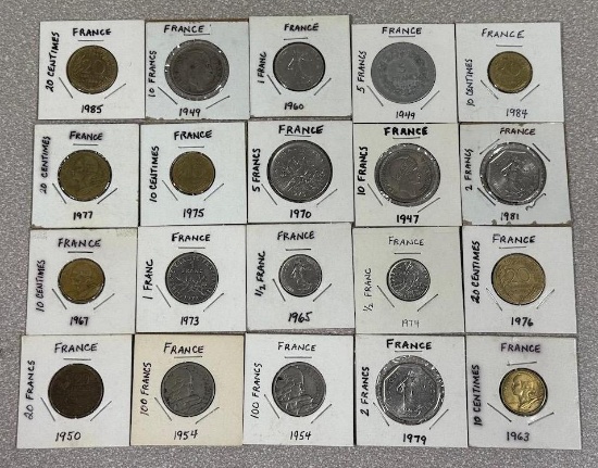 World Coins -France lot of 20 coins range 1949 - 1985