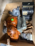 Vintage Cast Iron Mechanical & Coin Banks, Metal Train Model, Wood Figure