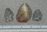 Arrowheads and Artifacts - 3 colorful Flintridge points from Licking Co. OH largest 2 1/4