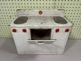 Vintage Toy Stove, Metal, White with Red Knobs