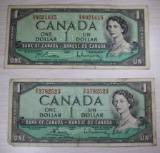 2- 1954 Series Canadian One Dollar Banknotes, Queen Elizabeth II Portrait, sells times the money