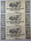 3- 1863 North Carolina Three Dollar Bill, with w/consecutive serial numbers, sells times the money