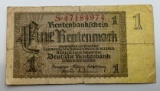 1937 German 1 Rentenmark Banknote, Deutsche Rentenbank
