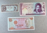 3 pcs- Iran 100 Rials, Vietnam 200 Dong, Hong Kong 1 Cent Banknotes, sells times the money