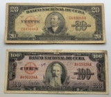 1949 20 Peso & 1950 100 Cuban Pesos, Banco Nacional, sells times the money