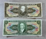 2- Brazilian 5 & 10 Cruzeiros Banknotes, Sells times the money