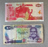 2- Zambia K50 and K100 Currency Notes, sells times the money