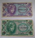 2- Military Payment Certificates Series 641, Five and Ten Cents, sells times the money