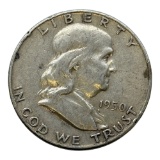 1950 Franklin Half Dollar, 90% Silver Coin