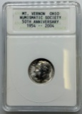 1954 Roosevelt Dime Coin by ANACS, Mt. Vernon Ohio Numismatic Society 50th Anniversary