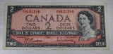 Canada 1954 2 Dollar Banknote, Portrait of Queen Elizabeth II, Serial No. 9431250