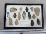 Arrowheads & Artifacts  Frame of 14 points & artifacts found in Licking Co Ohio Marne area, NICE