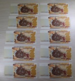 10 2002 Cambodian 50 Riel Banknotes, sells times the money, w/ sequential serial numbers