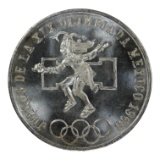 1968 Mexico 25 Pesos Commemorative Coin, Silver 72%, Olympic Theme