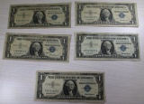5- 1957 Blue Seal Silver Certicates, sells times the money