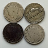 3 Liberty V Nickels and 1- 35% silver war nickel