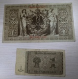 1910 German 1000 Mark and 1937  1 Rentenmark Banknotes, sells times the money