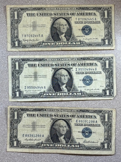 3- 1957 Silver Certificates, 1957, 1957A, 1957B, sells times the money