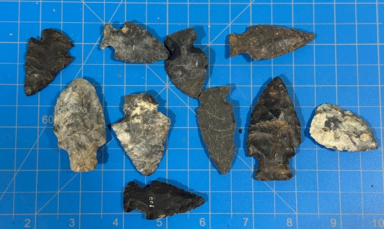 Arrowheads & Indian Artifacts lot of 10 Coshocton Points found in Central Ohio, largest 2 1/2"