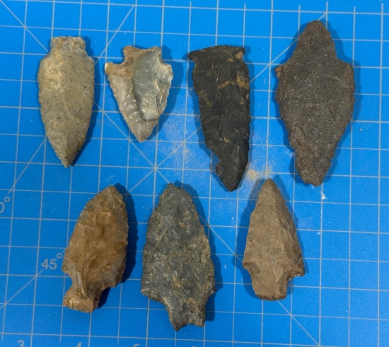 Arrowheads & Indian Artifacts Midwest Choice Points 7 in lot largest 3 1/4"