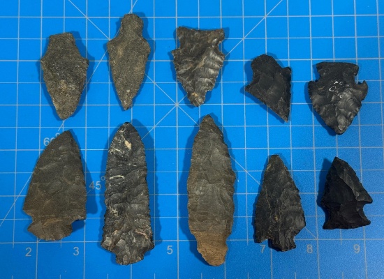 Arrowheads & Indian Artifacts Coshocton Points lot of 10 GREAT points largest 3"