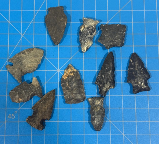 Arrowheads & Indian Artifacts Coshocton Points found in Central Ohio lot of 10 Largest 2"