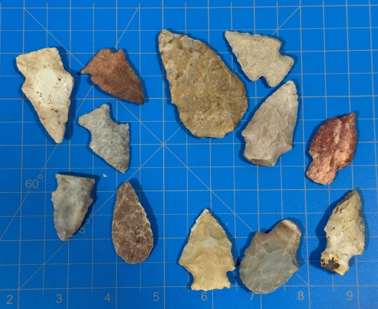 Arrowheads & Indian Artifacts Midwest Points 12 mostly Flintridge largest 2 3/4"