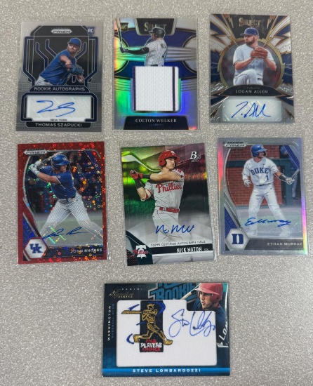 Sports cards Baseball Autos & Relics lot of 7 Phillies, Rockies, Guardians # ed cards