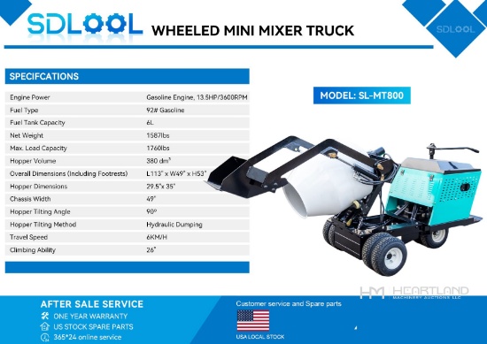 2026 Sdlool Sl-mt800 Wheeled Mini Mixer Truck (unused)