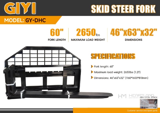 2026 GIYI GY-DHC Skid Steer Forks (Unused)
