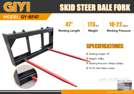 2026 GIYI GY-BF47 Skid Steer Bale Fork (Unused)