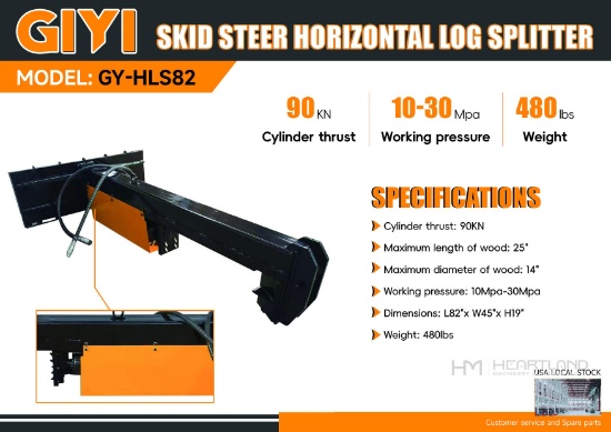 2026 GIYI GY-HLS82 Skid Steer Horizontal Log Splitter (Unused)