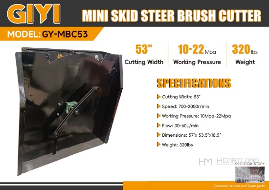 2026 GIYI GY-MBC53 MINI Skid Steer Brush Cutter (Unused)